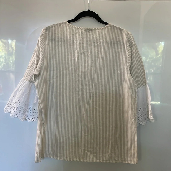 Ellen Tracy Linen Blouse Top 3/4 Bell Sleeve Size Large - Picture 6 of 9